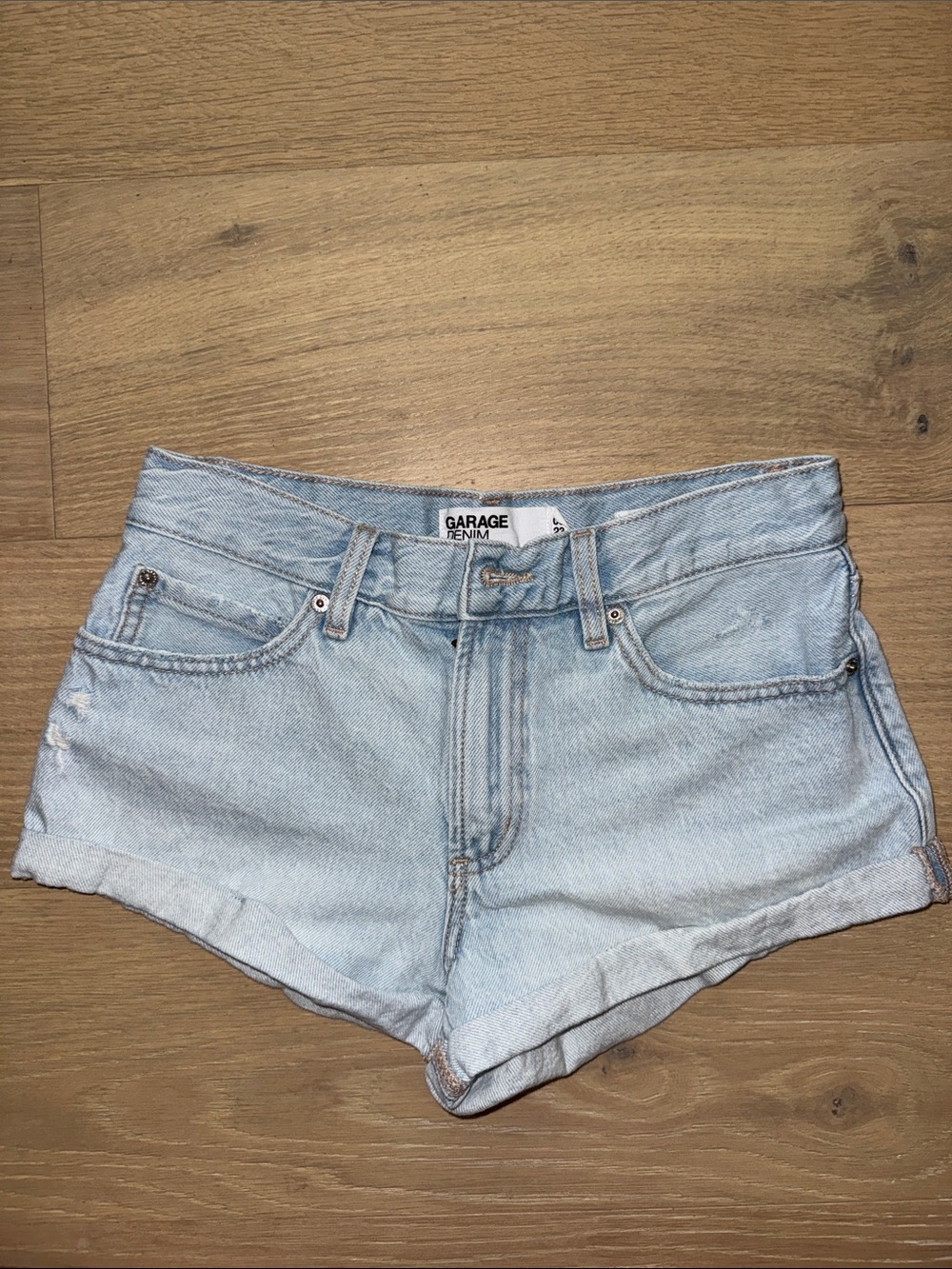 Garage Light Blue Cuffed Denim Shorts - Women